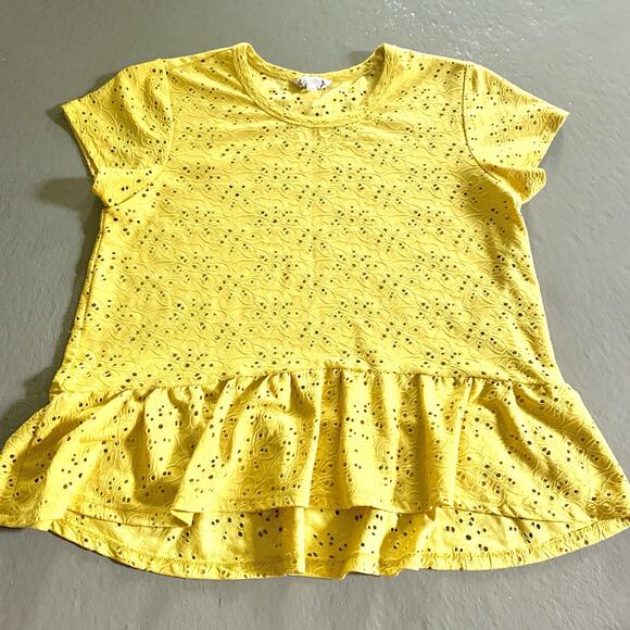 Nanette Lepore Yellow Floral Eyelet Peplum Blouse Size Medium - Picture 2 of 8
